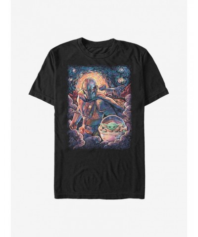 Star Wars The Mandalorian Mando And The Child Starry Night T-Shirt $10.99 T-Shirts
